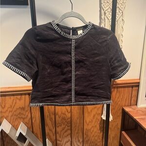 Stylish Black 100% linen Women’s Top with Contrast Stitching